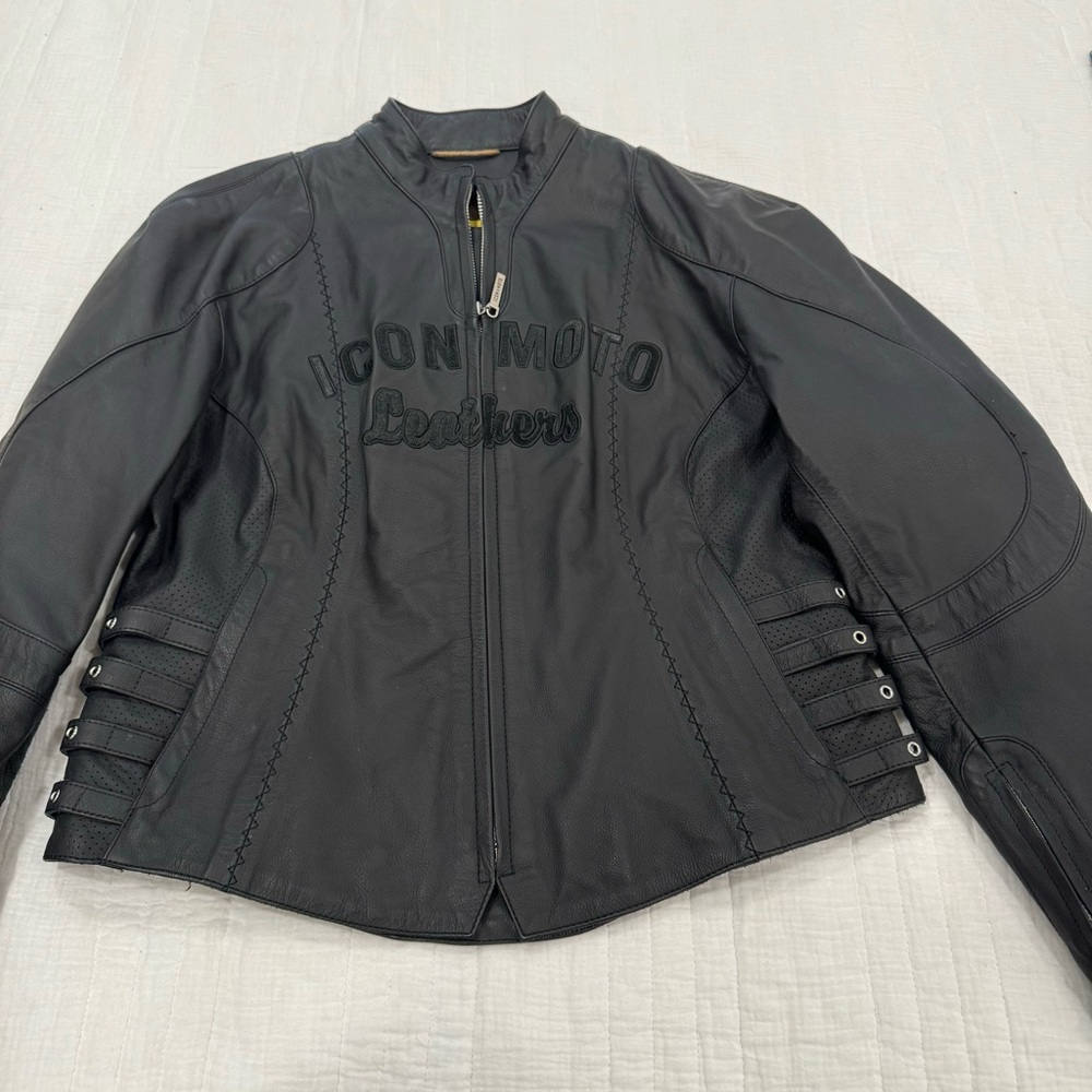 ICON MOTO LEATHERS Black Bombshell Padded Motorcycle Jacket - size-XL